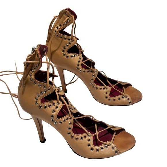 Isabel Marant Lelie Ghillies Leather Lace-Up Sandals in‎ Taupe size 39 US 8 - Picture 4 of 13